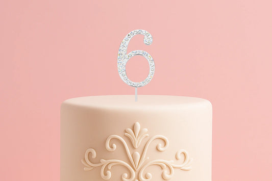 Diamante Number 6 - Rhinestone Cake Topper Monogram Birthday Anniversary 4.5cm - Iconic Cake Art
