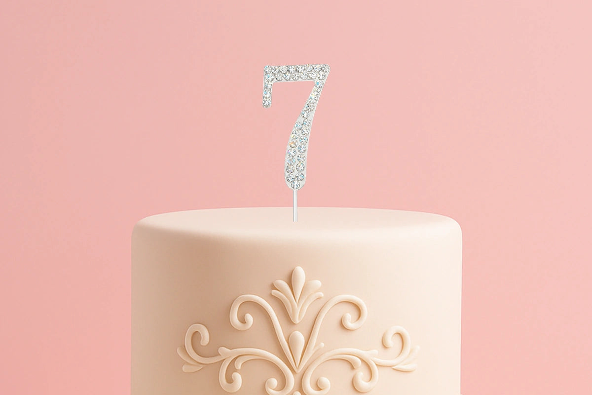 Diamante Number 7 - Rhinestone Cake Topper Monogram Birthday Anniversary 4.5cm - Iconic Cake Art