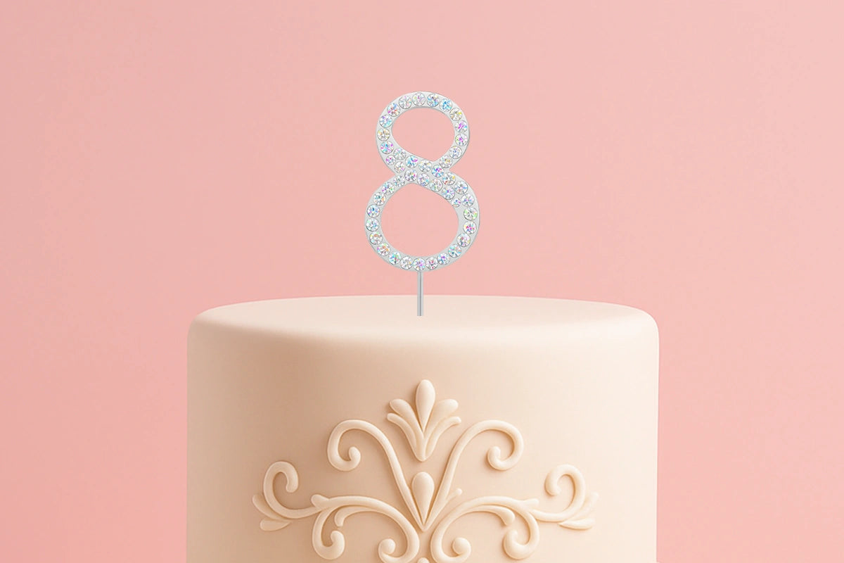 Diamante Number 8 - Rhinestone Cake Topper Monogram Birthday Anniversary 4.5cm - Iconic Cake Art