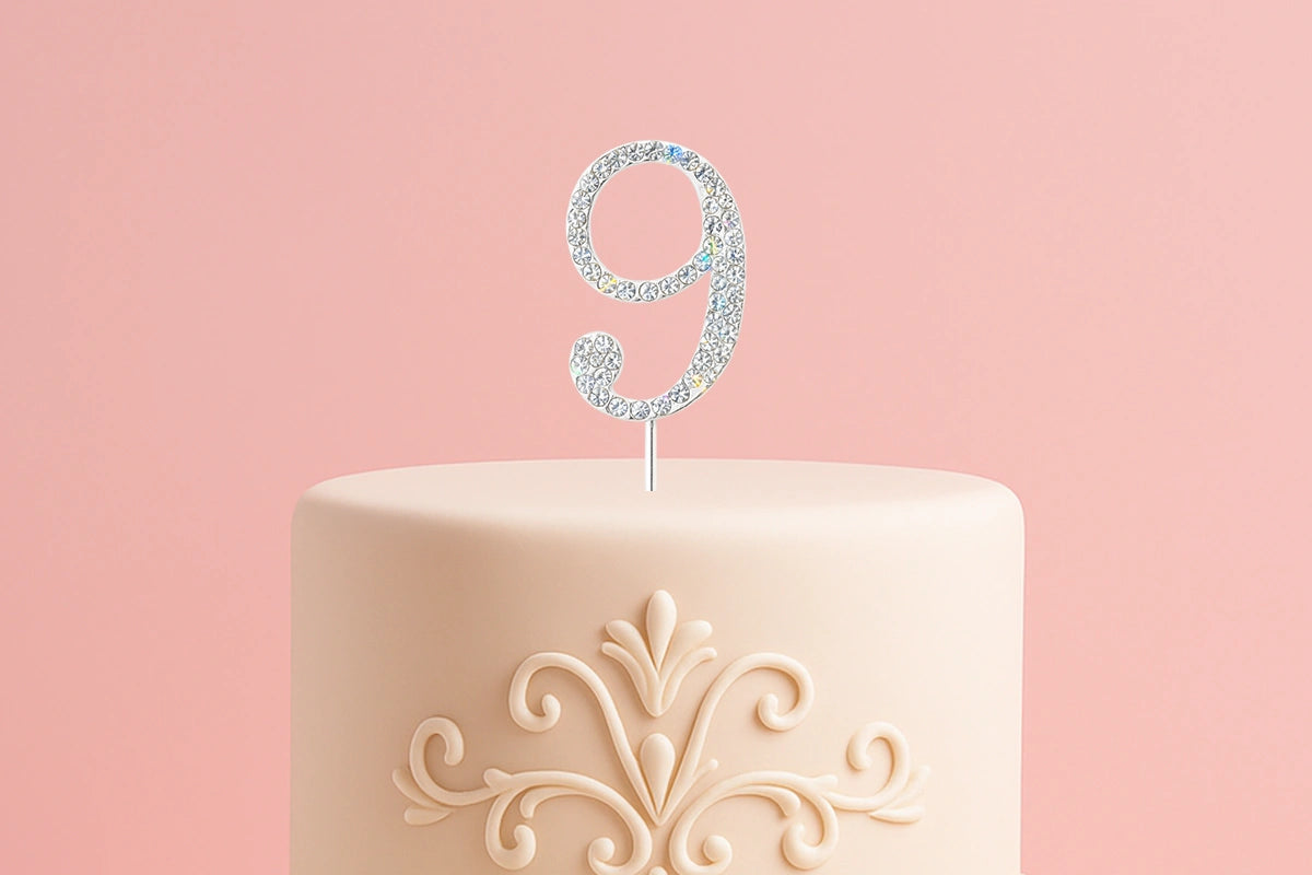 Diamante Number 9 - Rhinestone Cake Topper Monogram Birthday Anniversary 4.5cm - Iconic Cake Art