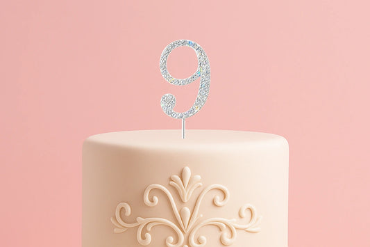 Diamante Number 9 - Rhinestone Cake Topper Monogram Birthday Anniversary 4.5cm - Iconic Cake Art