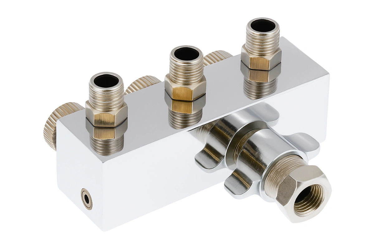AIRBRUSH HOSE SPLITTER WITH REGULATED MANIFOLD VALVES - 3 WAYS