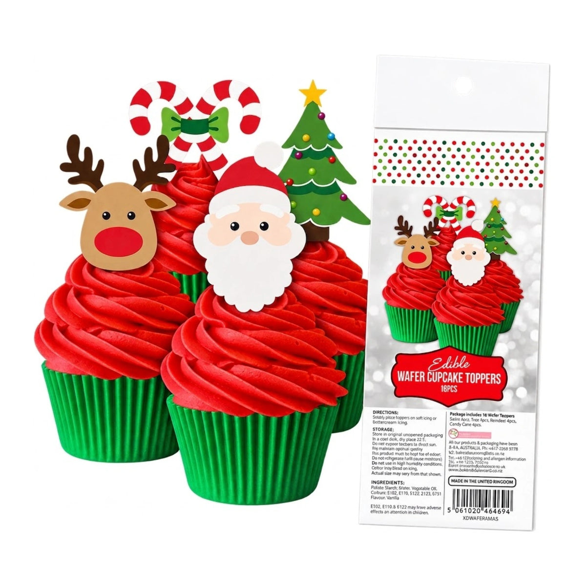Christmas Edible Wafer Cupcake Toppers (16 Pack) - BSC