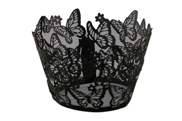 Black Butterfly Cake Wraps Cake Decorating Tools - Pack of 12 - Gateau Art