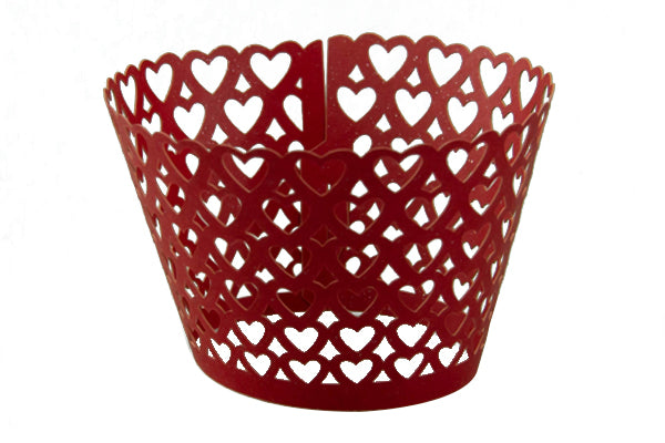 Red Heart Design Cupcake Wrappers (12 Pack) - Iconic Cake Art