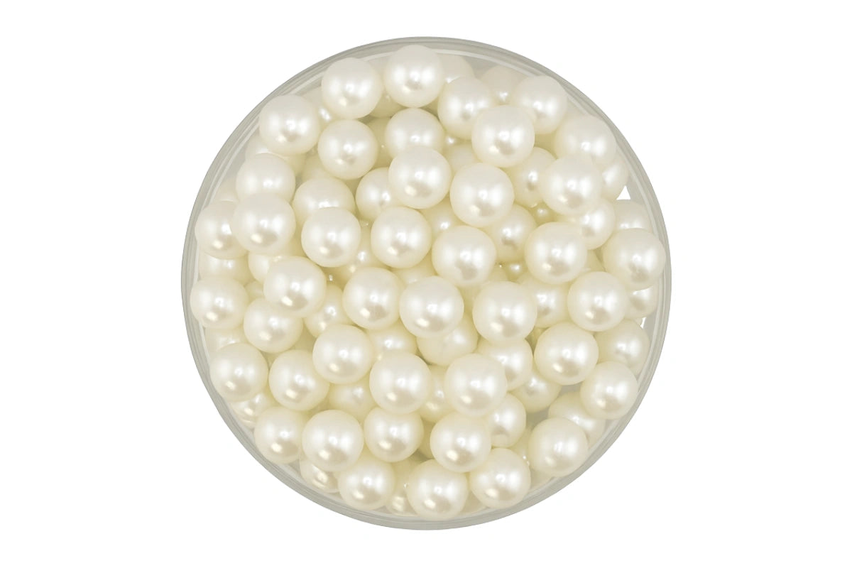 White 8mm Pearl Cachous 30g - Iconic Sprinkles
