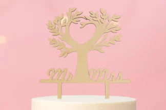 MR AND MRS LOVE HEART TREE WOOD LOOK ACRYLIC ENGAGEMENT WEDDING CAKE TOPPER,ACTWL-060