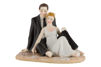 romantic bride and groom couple lounging on the beach wedding cake topper,8653