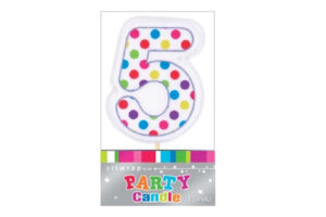 NUMBER 5 MULTICOLOURED DOTS CANDLE,E47005