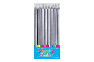 16 PIECES TALL SILVER BIRTHDAY CANDLES,E54702