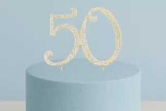 50th Anniversary Gold Diamante Pick - 50 Fifty Cake Topper Rhinestone Monogram,ACT-DM-511