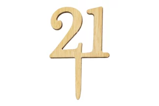 MINI NUMBER 21 - Wood Look Acrylic Cake Topper - Cupcake Pick,ACTMWL-021