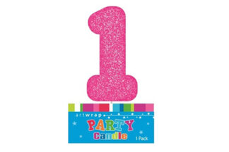 ONE PINK GLITTER NUMBER 1 CANDLE,E4205