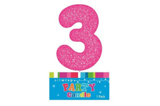 THREE PINK GLITTER NUMBER 3 CANDLE,E4207