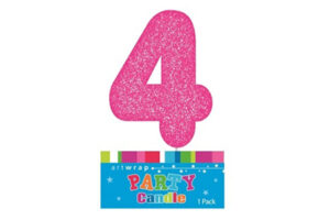 FOUR PINK GLITTER NUMBER 4 CANDLE,E4208