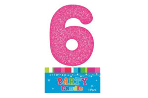 SIX PINK GLITTER NUMBER 6 CANDLE,E4210