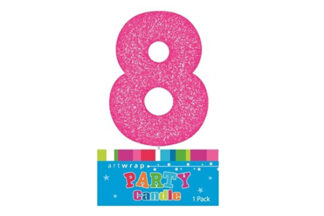 EIGHT PINK GLITTER NUMBER 8 CANDLE,E4212