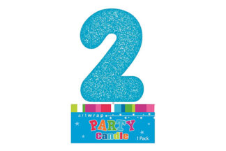 TWO BLUE GLITTER NUMBER 2 CANDLE,E4216