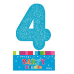 FOUR BLUE GLITTER NUMBER 4 CANDLE - PARTY CANDLE Artwrap