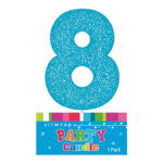 EIGHT BLUE GLITTER NUMBER 8 CANDLE - PARTY CANDLE Artwrap
