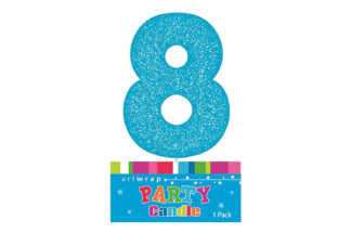 EIGHT BLUE GLITTER NUMBER 8 CANDLE,E4222
