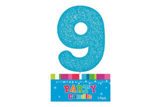 NINE BLUE GLITTER NUMBER 9 CANDLE,E4223