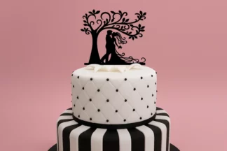 COUPLE TREE 2 - Acrylic Wedding Engagement Cake Topper - Black,ACTLBK-100
