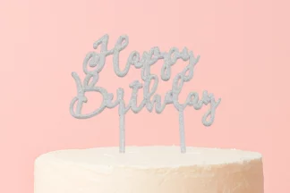 Happy Birthday - Acrylic Cake Topper - Silver Glitter,ACTSGL-010