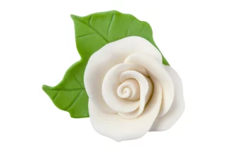 Single tea rose with 2 leaves white - Sweet Sugar Flowers,SFMKKD144WH