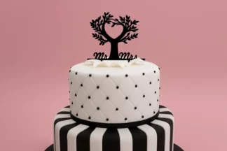 Mr and Mrs Love Heart - Acrylic Wedding Engagement Cake Topper - Black,ACTBK-209