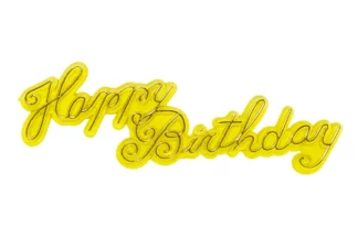 Yellow Happy Birthday Script Plaque - Cake Topper Bakery Crafts,HB-5J-YE