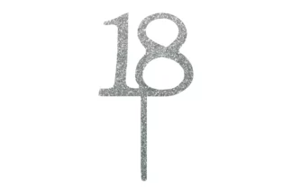 MINI NUMBER 18 - Silver Glitter Acrylic Cake Topper - Cupcake Pick,ACTMSG-018
