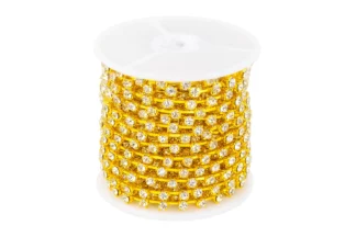 5mm Gold Chain with White Rhinestones Single Row Spaced Diamante Chain,DMCSGD-001