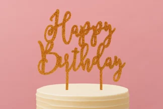 Happy Birthday - Acrylic Cake Topper - Gold Glitter,ACTGG-010