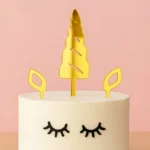 5pce Set Unicorn Horn - Acrylic Cake Topper - Mirror Gold