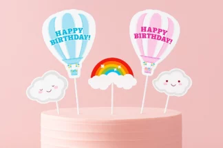 Pink Blue Hot Air Balloon Paper Cake Topper Set - 4pce,UCG-900-005