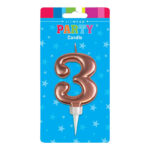 FORMAL ROSE GOLD THREE 3 BIRTHDAY CANDLE Artwrap