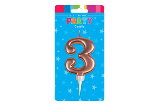 ROSE GOLD THREE 3 BIRTHDAY CANDLE,E6134