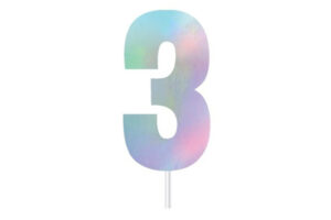 NUMBER 3 THREE IRIDESCENT PAPER CAKE TOPPER,E5425