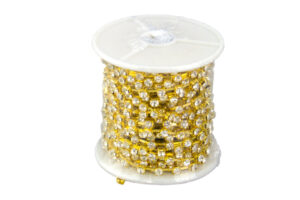 Gold Chain with White Rhinestones 5mm,Gold Chain with Yellow Rhinestones,Single Row Spaced Diamante Chain,DMCSGD-001