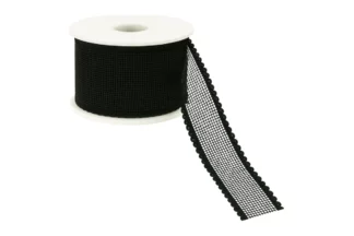 25mm Black Faux Linen Ribbon With Scalloped Edge,2199947BLK