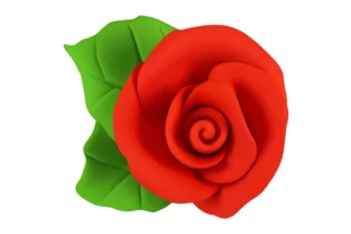 Single tea rose with 2 leaves Red SWEET SUGAR FLOWERS,SFMKKD144RD