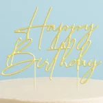 GOLD Metal Cake Topper - HAPPY BIRTHDAY STYLE4 CAKE & CANDLE