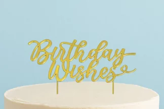 GOLD Metal Cake Topper - BIRTHDAY WISHES CAKE & CANDLE,CC-GOWISH