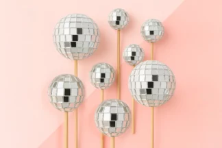 3cm, 4cm, 5cm, 6cm Set of 8Pcs Disco Ball with Sticks Iconic Cake Art,ICA-DBT0860