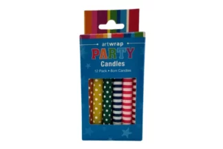 12PK Multi colour with Dots and Stripes Print Party Candles Artwrap,E4181