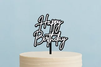 HAPPY BIRTHDAY BLACK N WHITE - ACRYLIC CAKE TOPPERS Iconic Cake Art,ACTBK-HBBW1