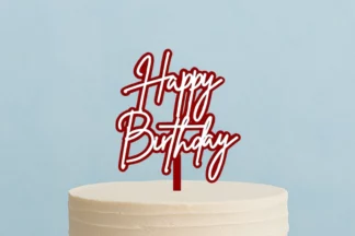 HAPPY BIRTHDAY RED N WHITE - ACRYLIC CAKE TOPPERS Iconic Cake Art,ACTRD-HBRW1