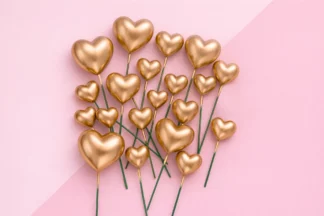 Gold Metallic Heart Toppers 20pcs Iconic Cake Art,GDMHT-X111