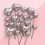 Silver Metallic Heart Toppers 20pcs Iconic Cake Art